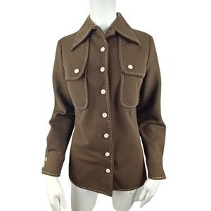 ACT lll Vintage Shirt Jacket Polyester Brown & Whote Button Cuff Small
